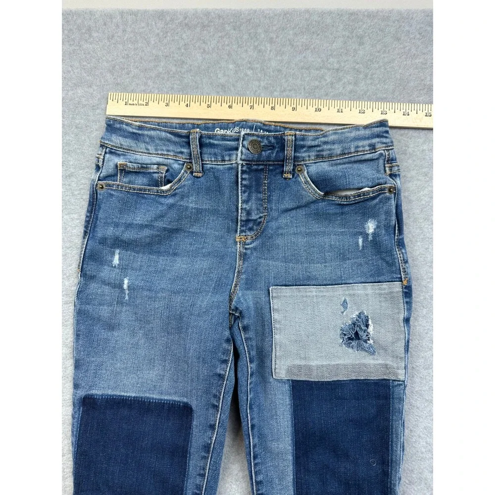 Gap Kids 1969 Super Skinny Patchwork Distressed Blue Denim Jeans Size 14 Regular